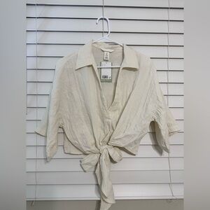 H&M Short Sleeve Blouse In Ivory